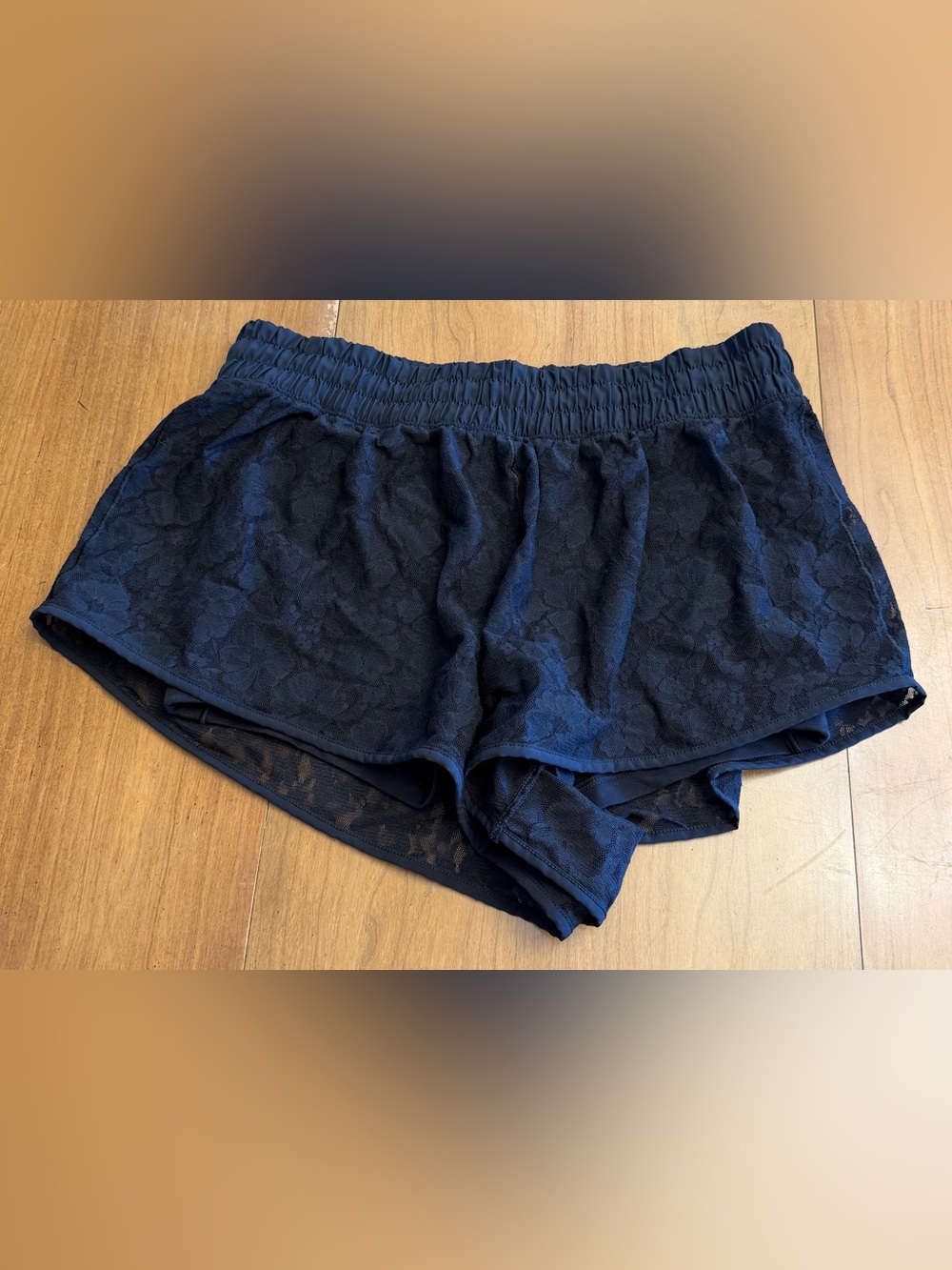 aerie Black Lace Overlay Shorts | M